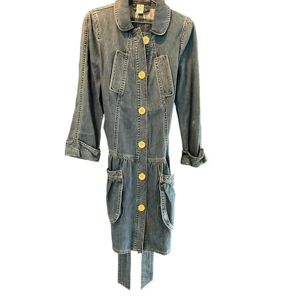 Marc Jacobs Women's Blue Long Sleeve Button Down Denim Trench Coat Size 8 - Picture 1 of 7